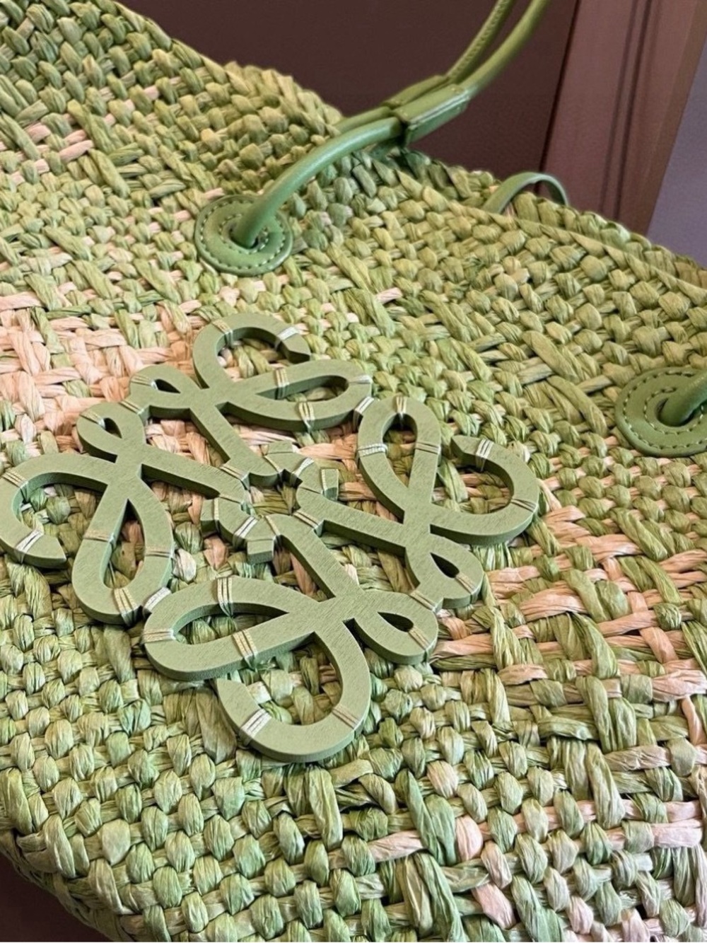 Loewe Lime Green Woven Anagram Tote - Picture 6 of 8